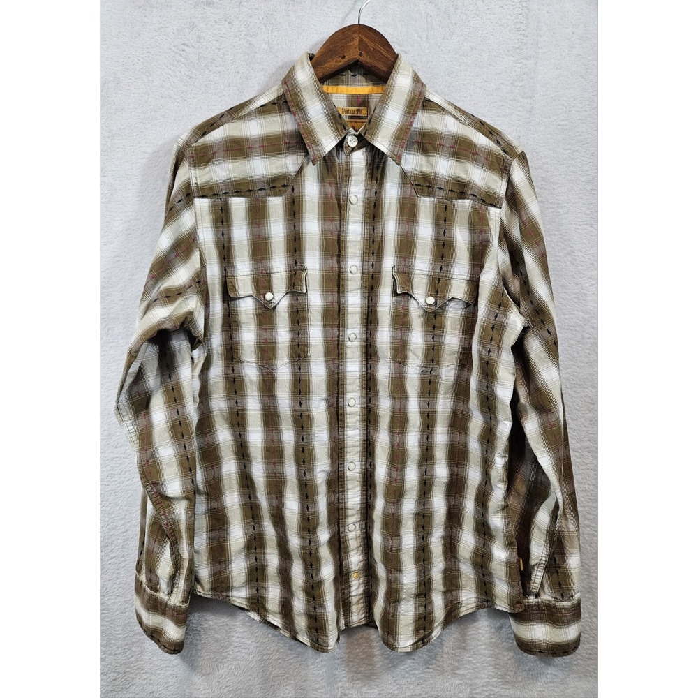 Trailer Western Pearl Snap Long Sleeve Shirt Brown Plaid Men's L Vintage Fit